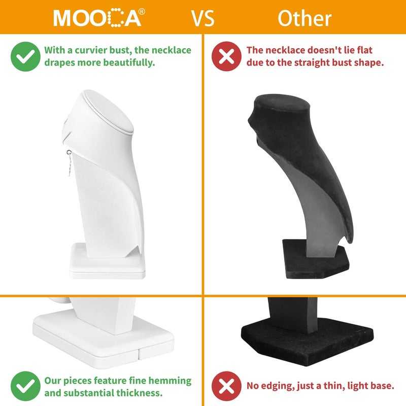 MOOCA 2 Pcs Deluxe Medium Necklace Chain Jewelry Display Holder, Jewelry Stand, Necklaces Display Mannequin Bust Stand, White Faux Leather - Image 5